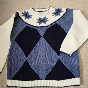 Vintage 1990s Weekend Edition Knitted By Hand Snowflake Crewneck Sweater
